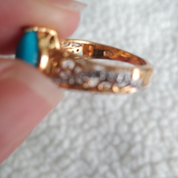 ARIZONA SLEEPING BEAUTY TURQUOISE, CAMBODIAN ZIRCON RING - Picture 8 of 9